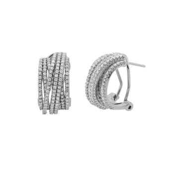 Silver Collection Interlocking Multi-Row Bangle Bracelet W/ White Cz.