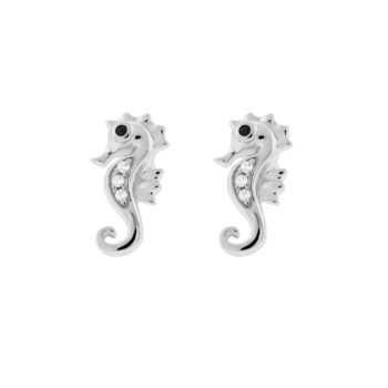 Silver Collection W/ White CZ Seahorse Segmented Earrings