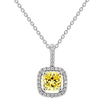 Silver Pendants Collection Chain 18" Square Design W/ Canary Cz