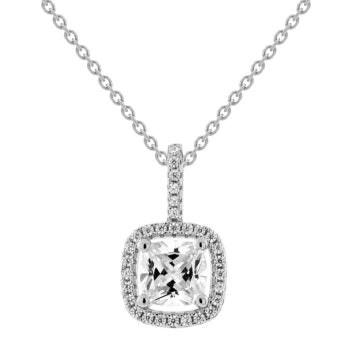 Silver Pendants Collection Chain 18" Square Design W/ White Cz