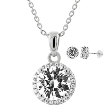 Silver Pendants Collection Chain 18" Round Design W/ White Cz.