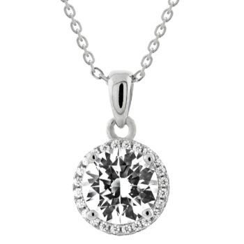 Silver Pendants Collection Chain 18" Round Design W/ White Cz.