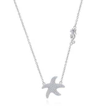 Sterling Silver Beach Life Collection Starfish & Seahorse 18" Pendants.