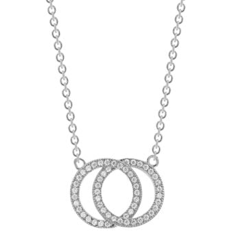 Silver Pendants Collection Chain 18" 2-Circle Design W/ White Cz