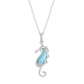 Sterling Silver Beach Life Collection Pave Seahorse 18" Pendants