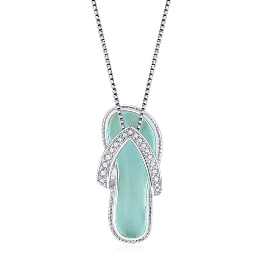 Sterling Silver Beach Life Collection Pave Flip-Flop 18" Pendants.