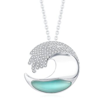 Sterling Silver Beach Life Collection Pave Wave 18" Pendants