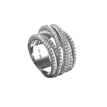 Silver Collection Interlocking Multi-Row Bangle Bracelet W/ White Cz.