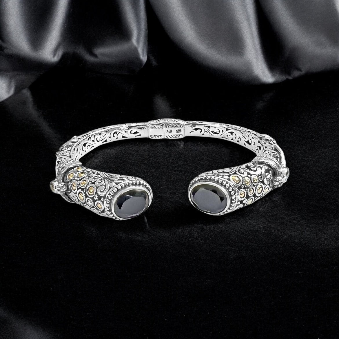 Bali Silver Collection W/ 18KT Onyx Center & White Topaz Bali Bangles