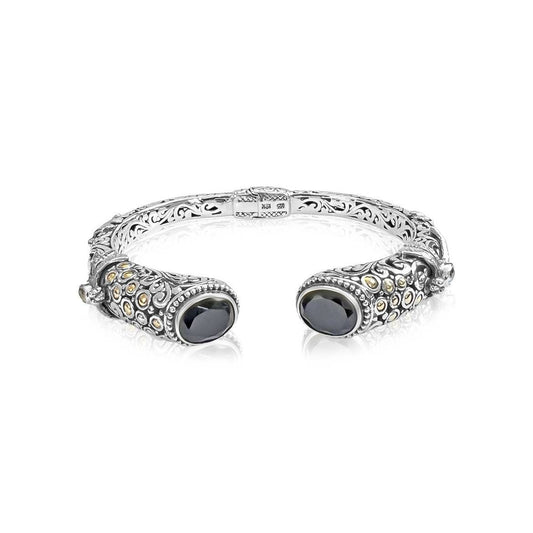 Bali Silver Collection W/ 18KT Onyx Center & White Topaz Bali Bangles