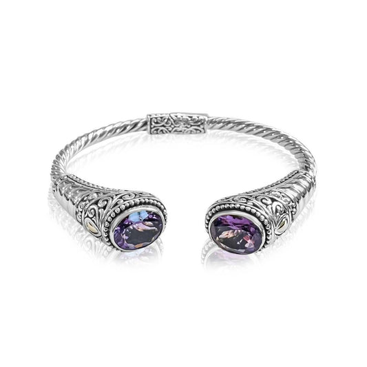 Bali Silver Collection W/ 18KT Amethyst Beaded Element Bali Bangles