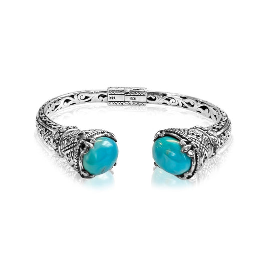 Bali Silver Collection W/ 18KT Turquoise Center Clover Bali Bangles