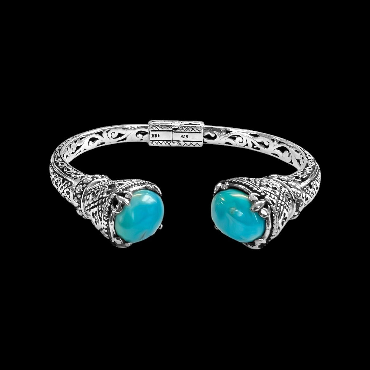 Bali Silver Collection W/ 18KT Turquoise Center Clover Bali Bangles