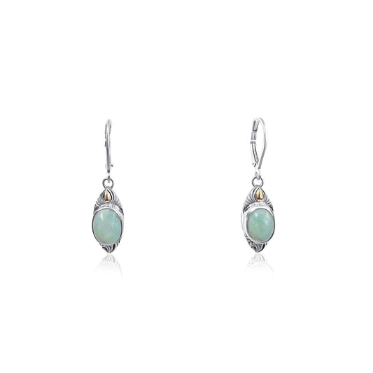 Bali Silver Collection W/18KT Oval Larimar Dangling Earrings