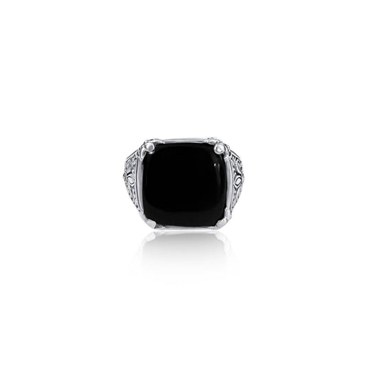 Bali Silver Collection W/18KT Onyx Fleur de Design Bali Ring