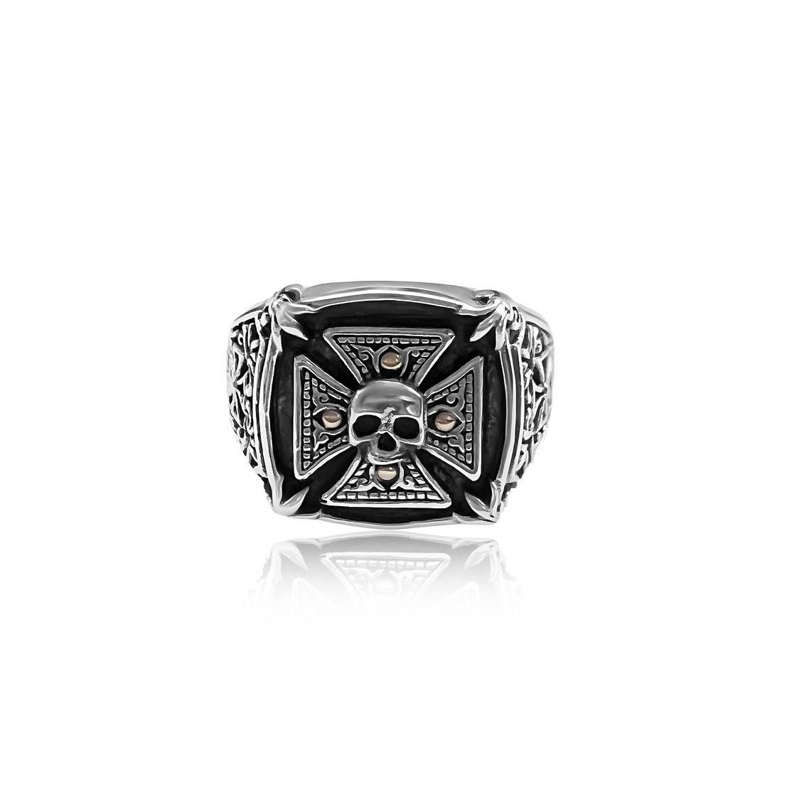 Bali Silver Collection W/18KT Skull on Cross Bali Ring